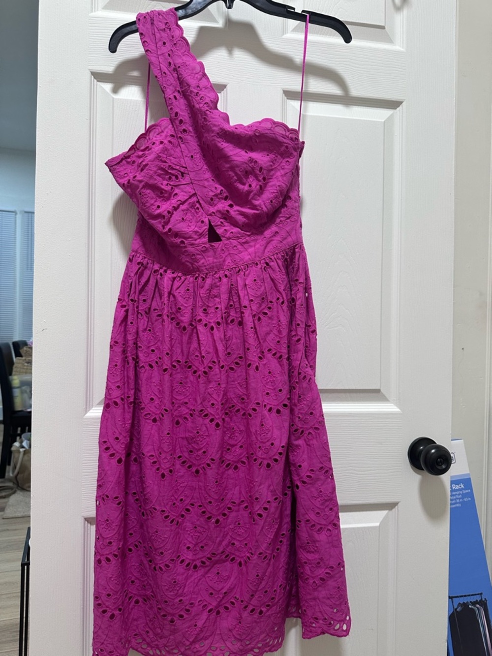 French Connection Eyelet One-Shoulder Dress - Hot Pink